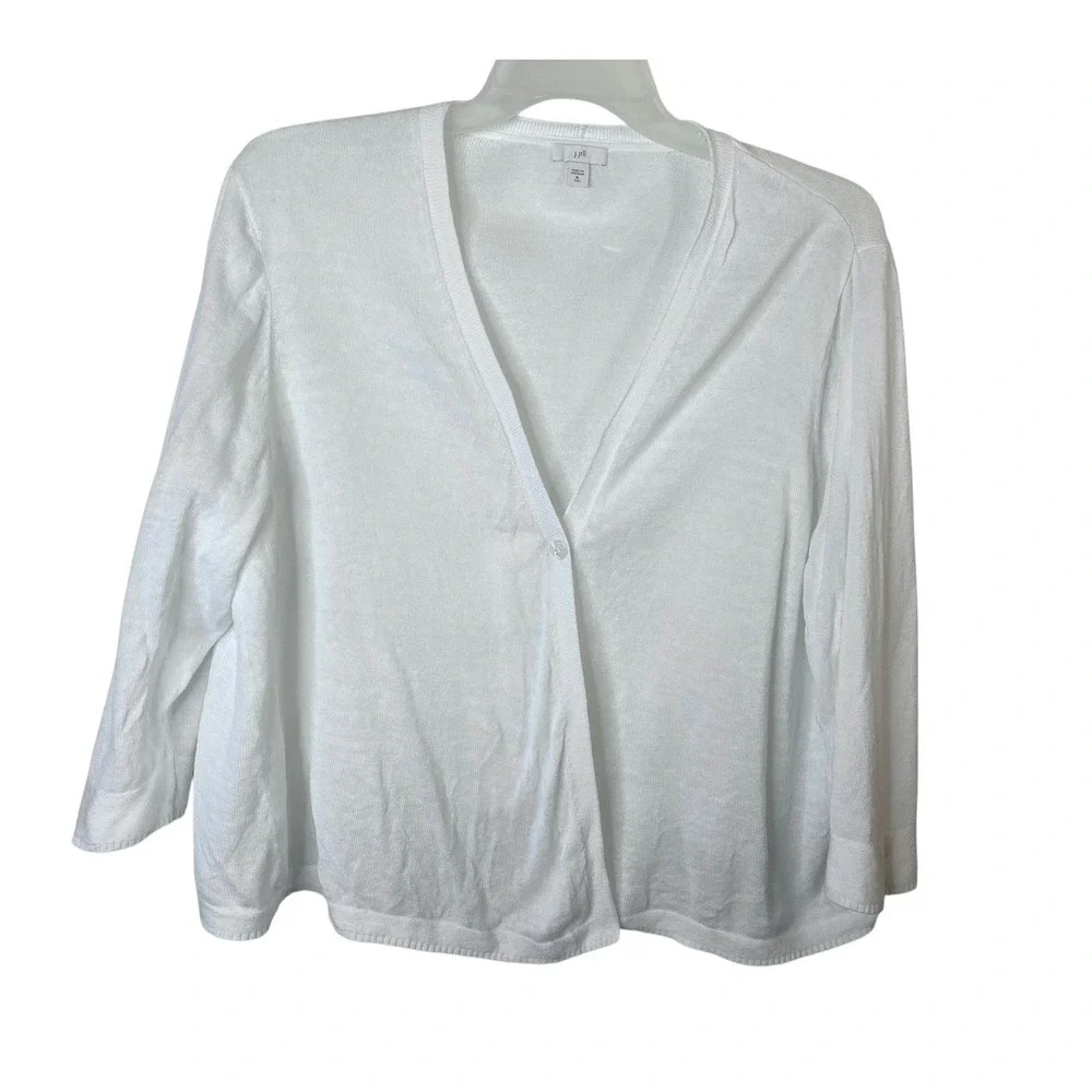 J. Jill White Linen Blend Single Button Cardigan Sweater XL Tall 3/4 Sleeve - Picture 1 of 5